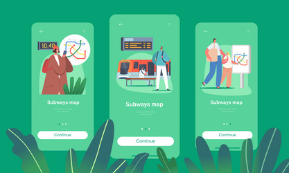 People use map in metro mobile app page onboard vector