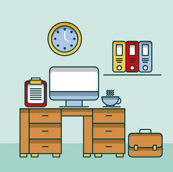 office workspace desk computer checklist clock vector image