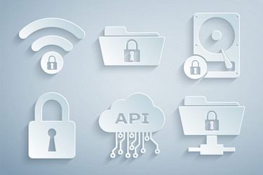 set cloud api interface hard disk drive and lock vector image