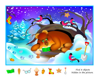 Kids Logic Puzzle: Find 8 Hidden Objects vector image