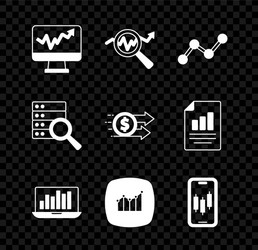set monitor with graph chart search data analysis vector image
