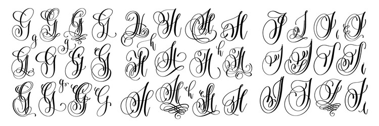Calligraphic Letters: G, H, I Script Font Set vector image