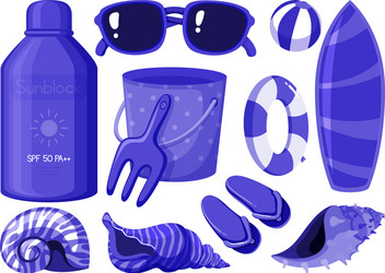 isolated set summer items in blue color vector