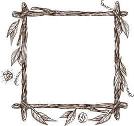 square frame made of branches with feathers vector