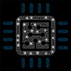 bright mesh network cpu circuit with flare spots vector image