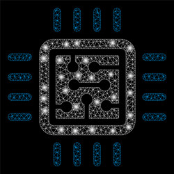 Bright mesh network cpu circuit with flare spots vector