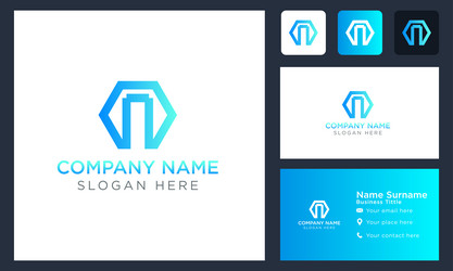 Initial hexagon n blue modern logo design vector