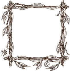 square frame made of branches with feathers vector