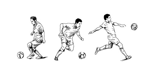 set of hand sketches soccer players vector