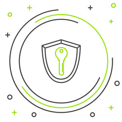 black and green line shield with key icon isolated vector