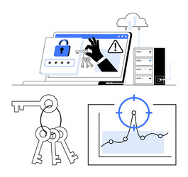 cybersecurity concept with lock keys hacking vector image