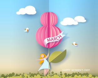 Women's Day Card - Floral & Paper Vector Image