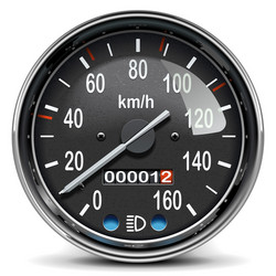 Black mechanical speedometer icon vector