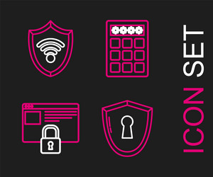 set line shield with keyhole secure your site vector image