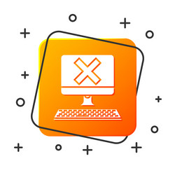 white computer with keyboard and x mark icon vector image