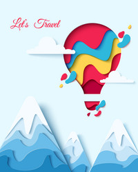 lets travel paper art hot air balloon concept vector