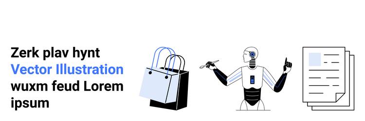robot with documents shopping bags and text vector image