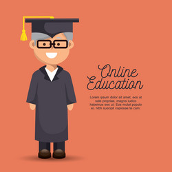 Man elder education online graduation vector