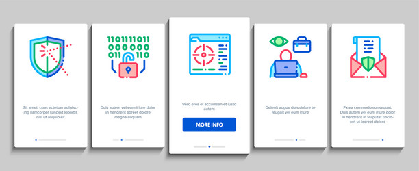 Pentesting software onboarding elements icons set vector