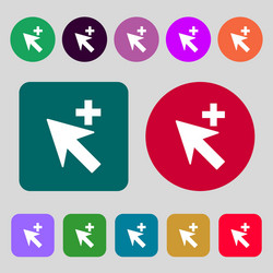 cursor arrow plus add icon sign 12 colored buttons vector image