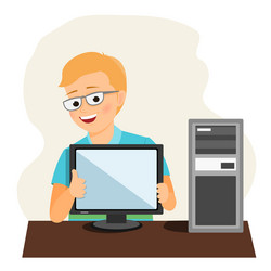 smiling programmer giving thumbs up sign vector image