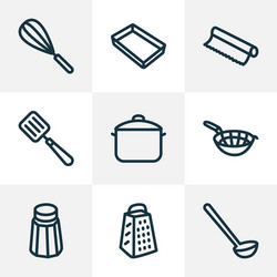 utensil icons line style set with baking sheet vector