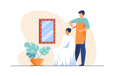 Male hairdresser brushing hair of woman vector