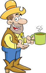 cartoon cowboy with cup of coffee vector