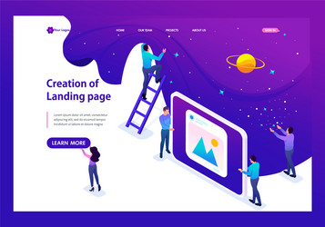 isometric development and creation of a website vector image