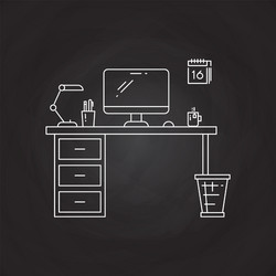 office work place with table computer lamp vector