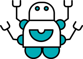 Robot with four hands half line color style vector