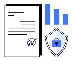 document with signature bar graph and shield vector image