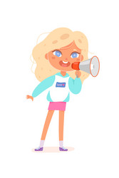 kid speaker holding megaphone in hand girl vector