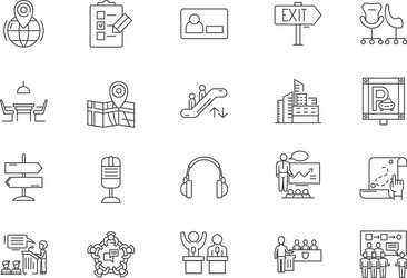 conference venue line icons signs set vector