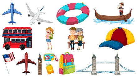 Set of summer vacation objects and elements vector