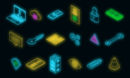 Multi-factor authentication icons set neon vector