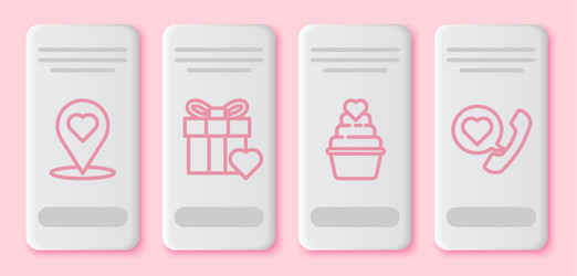 set line map pointer with heart gift box vector image