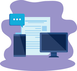 desktop computer with paper document vector image