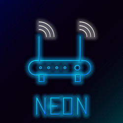 glowing neon line router and wi-fi signal symbol vector image