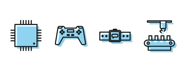 set line smartwatch processor with microcircuits vector image