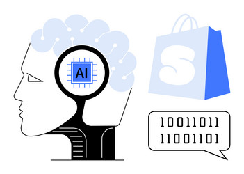 human head with brain ai chip binary code vector image