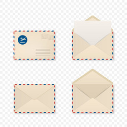 3d realistic open closed white envelope vector