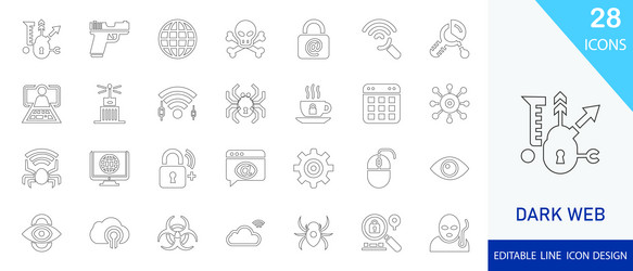 dark web editable line icon set vector image