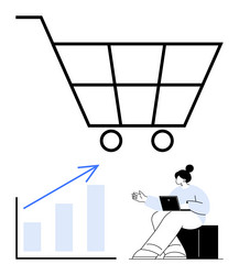 e-commerce growth analytics with shopping cart vector image