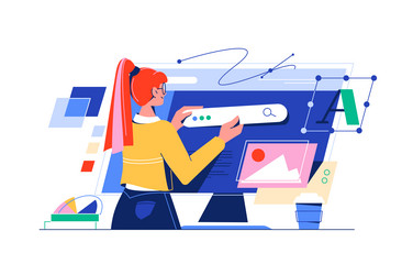 Software developers programming on computer Vector Image