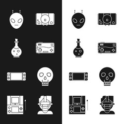 set mobile and playing in game bottle with magic vector image