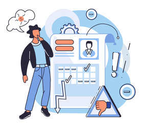 thoughtful man analyzing poor performance report vector image