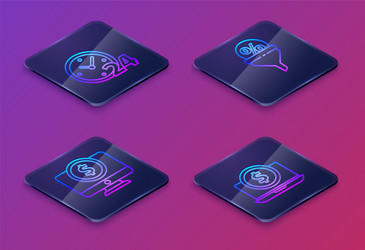 set isometric line clock 24 hours computer vector image