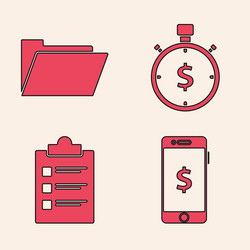 set smartphone with dollar symbol document folder vector image