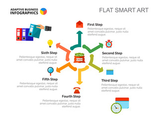 Six step process chart slide template Royalty Free Vector